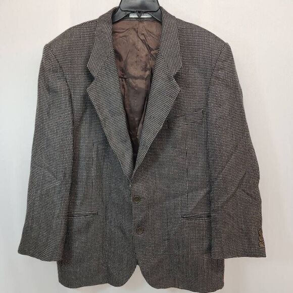 Yves Saint Laurent Men's Houndstooth Blazer Jacket Vintage Brown 2 Button Closur